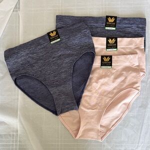 Four Wacoal High-Waisted Panties in Navy Denim Blue and Blush